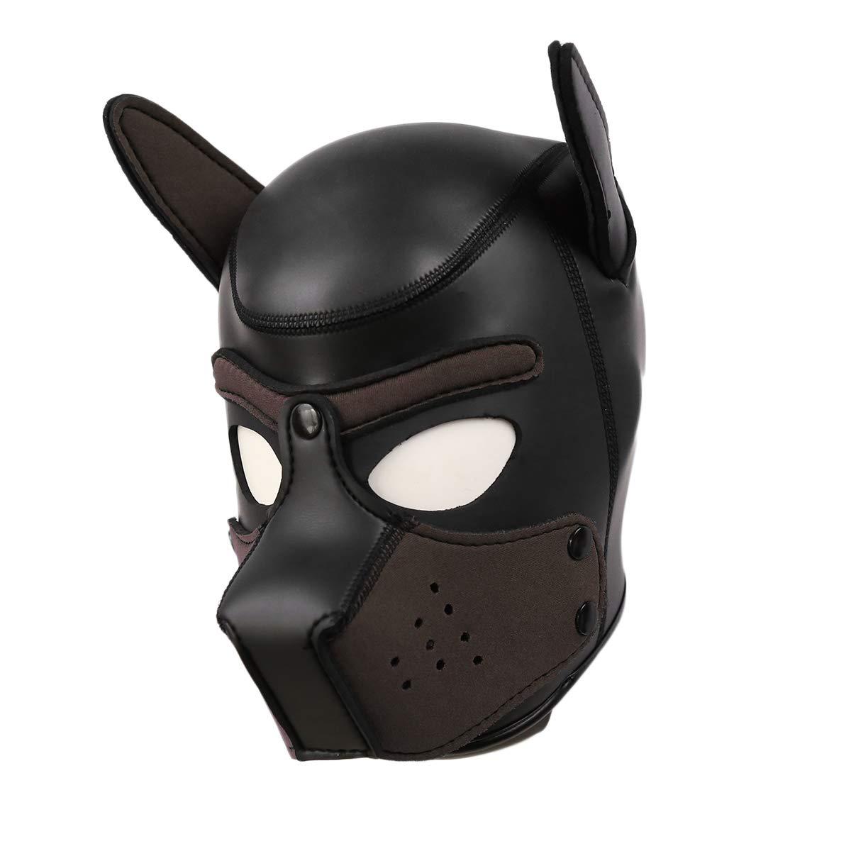 Adults Neoprene Puppy Hood Mask, Removable Cosplay Dog Full Face Pup Hood Mask