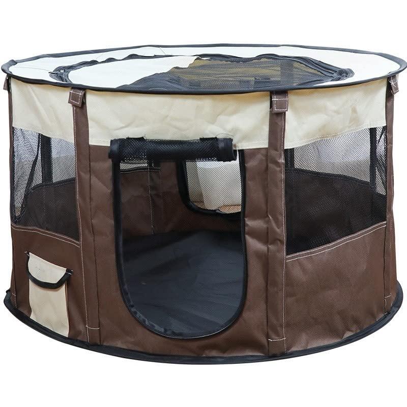 Portable Pet Soft Playpen, Pop up Tent Indoor & Outdoor Use Durable Paw Kennel Cage, Waterproof Bottom Removable Top Puppy Pen (Brown)