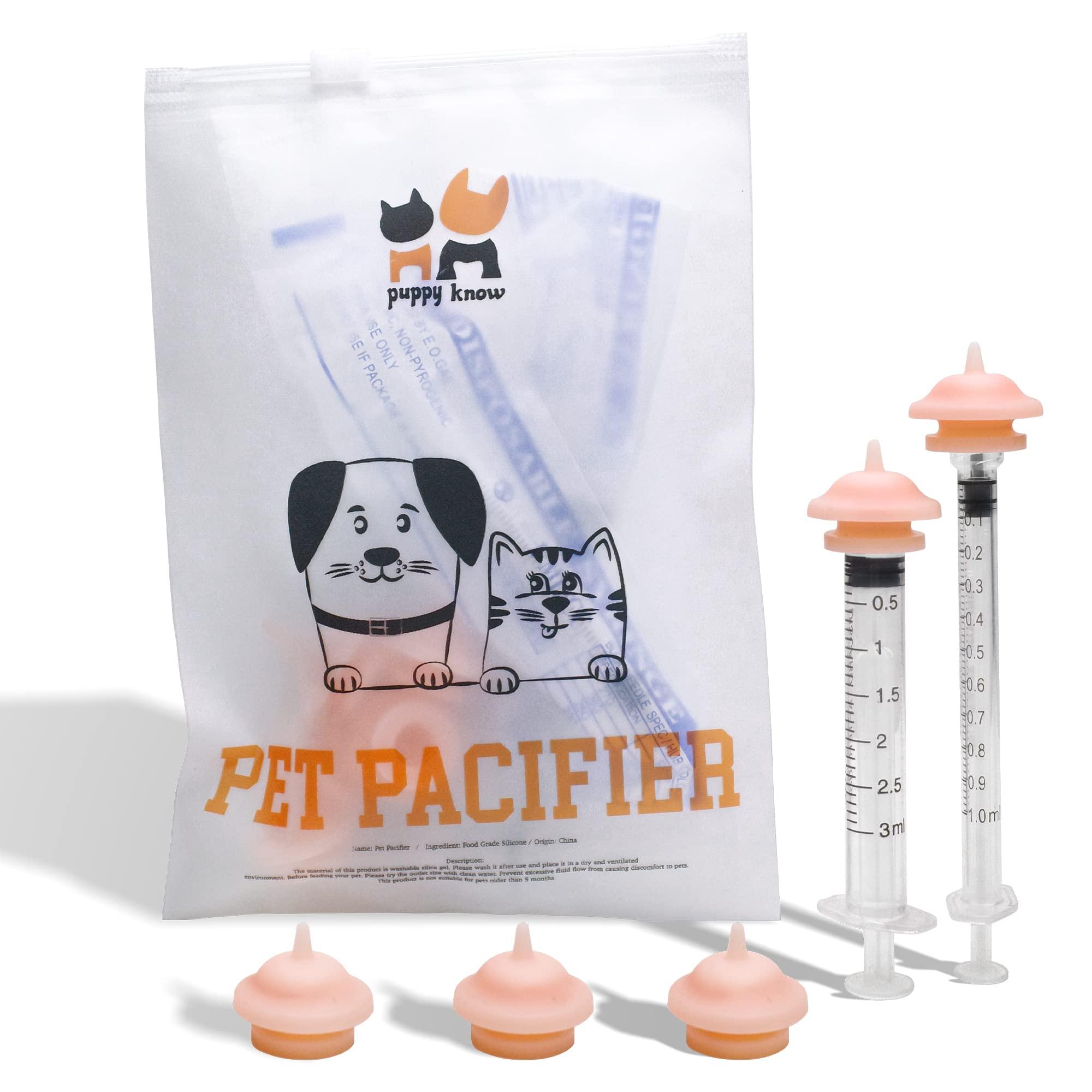 PUPPY KNOW 5 Pack Mini SE Feeding Nursing Nipple with 1cc and 3cc Syringe, New Upgrade with Smaller Pre-Made Hole Feeding Nipple for Kittens, Puppies, Bunnies, Squirrels