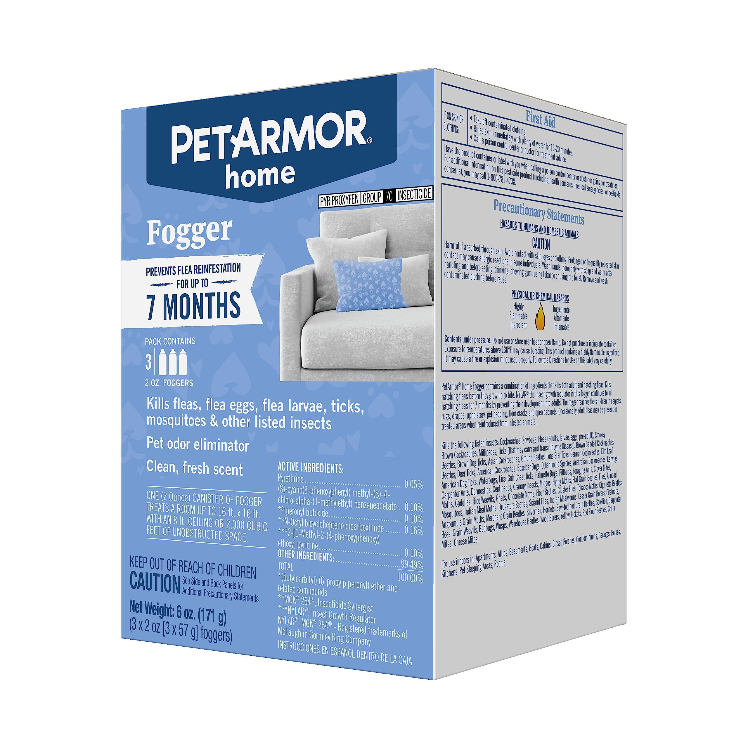 PetArmor Home Fogger, Kills Fleas, Ticks, Mosquitoes & Other Listed Insects, Helps Eliminate Pet Odor, Clean Fresh Scent, Protects for 7 Months, 3 2oz Canisters