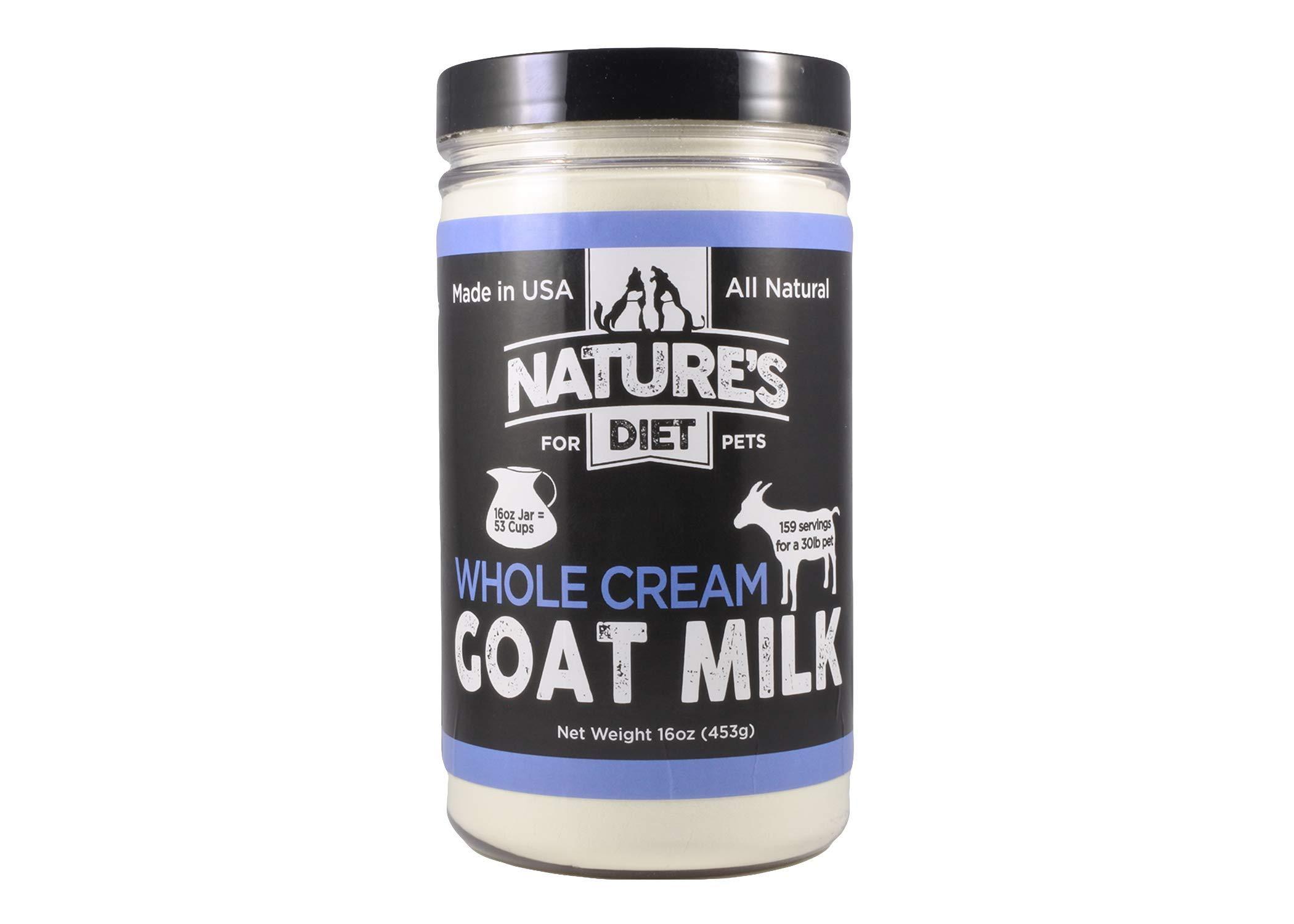 Nature's Diet Pet Dried Whole Cream Goat Milk for use as High Protein, Hypoallergenic Digestion, Anti-inflammatory Powdered Instant Meal Topper (16 oz = 53 Cups or 159 Servings)