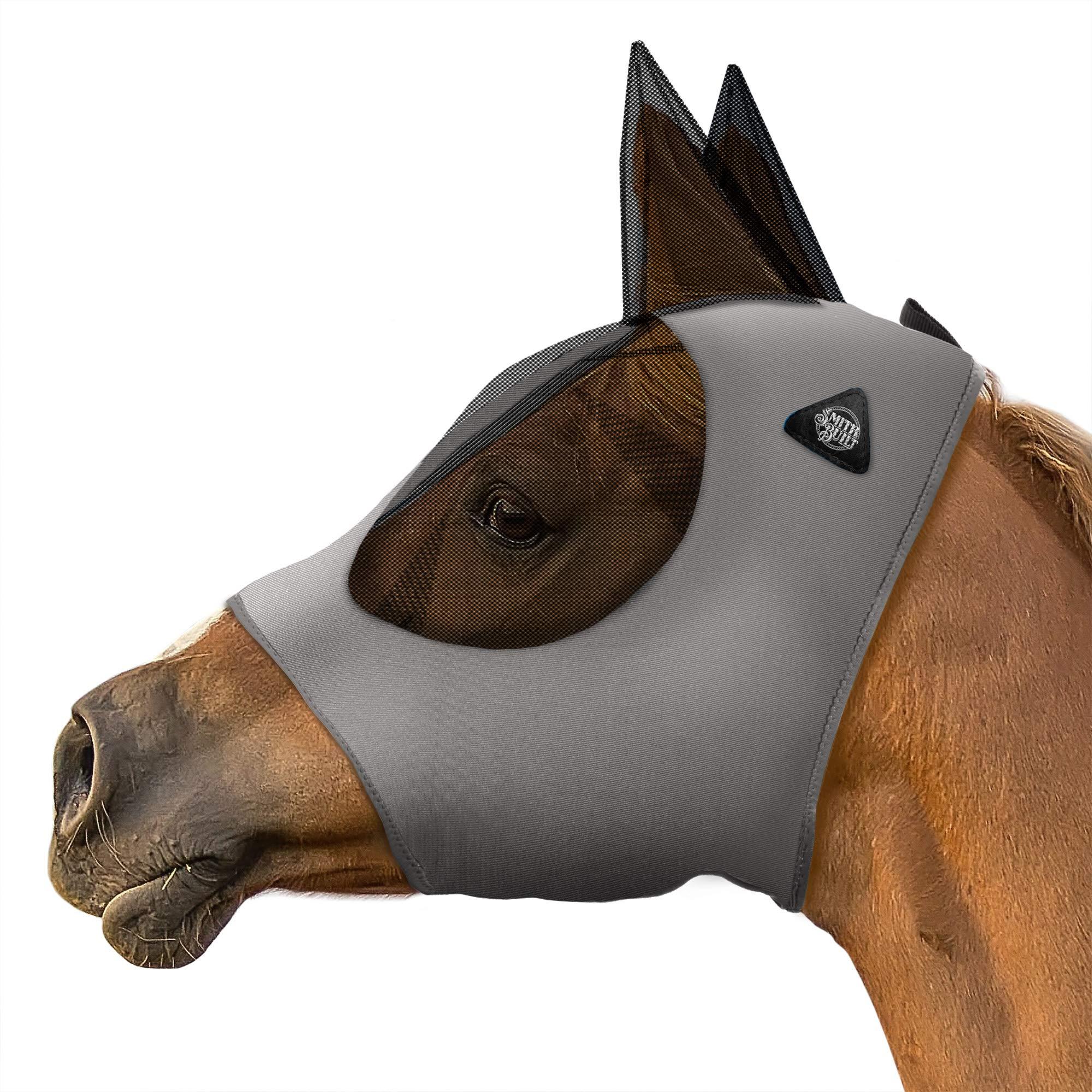 SmithBuilt Horse Fly Mask (Gray, Cob) - Mesh Eyes and Ears, Breathable Fabric, UV Protection