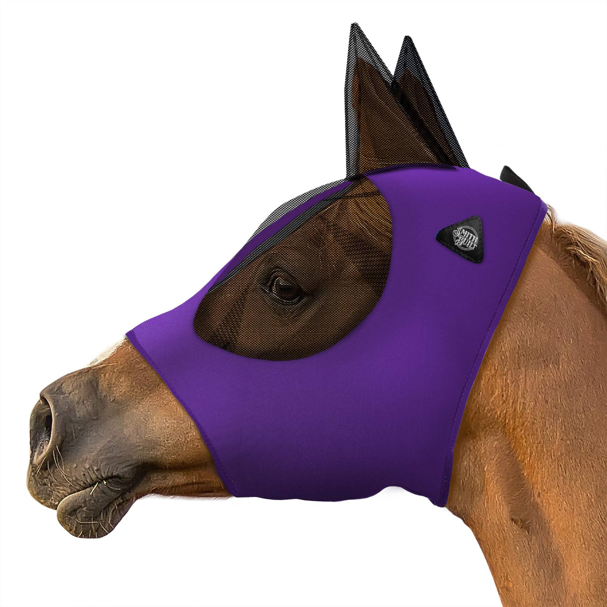 SmithBuilt Horse Fly Mask (Purple, Horse) - Mesh Eyes and Ears, Breathable Fabric, UV Protection