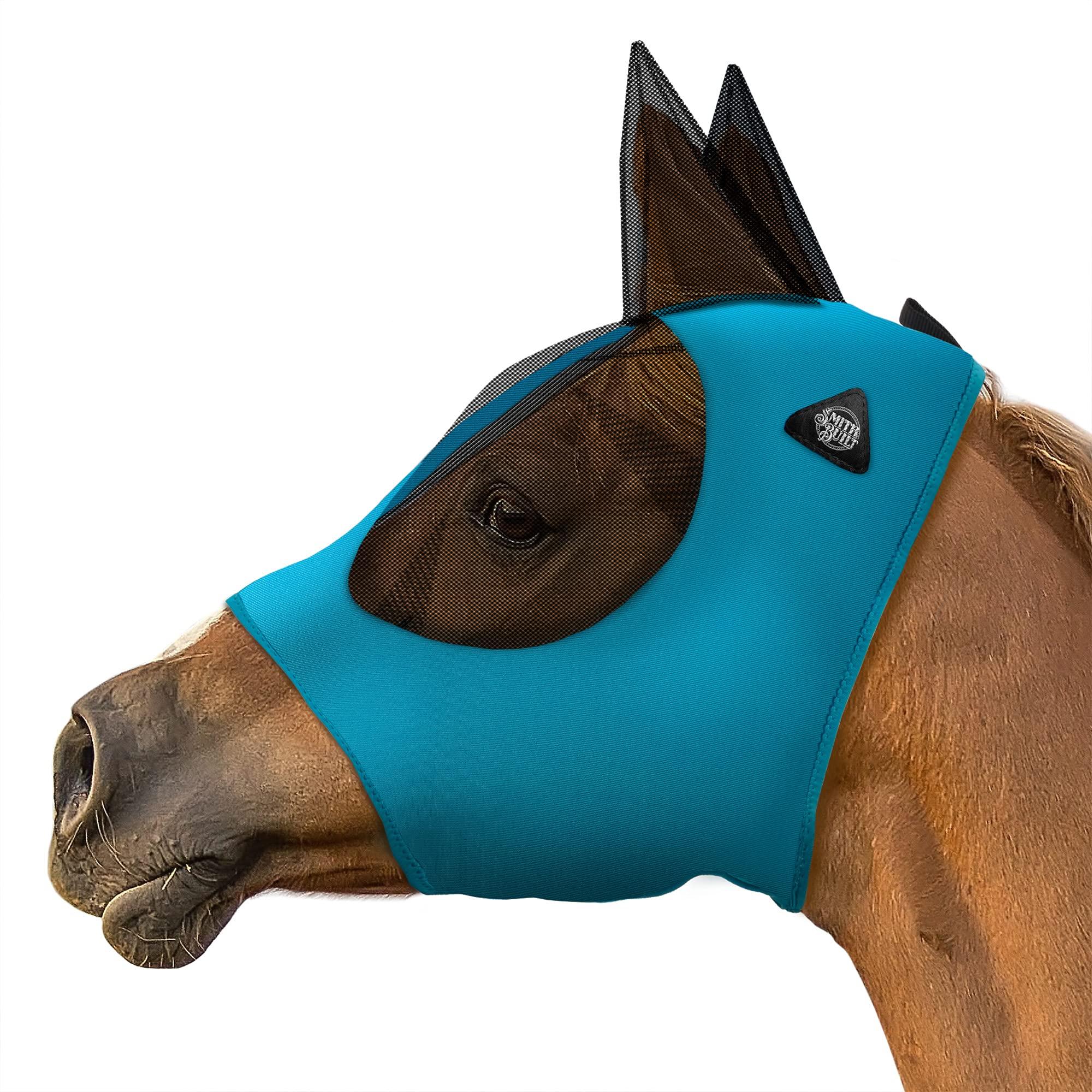 SmithBuilt Horse Fly Mask (Teal, Horse) - Mesh Eyes and Ears, Breathable Fabric, UV Protection