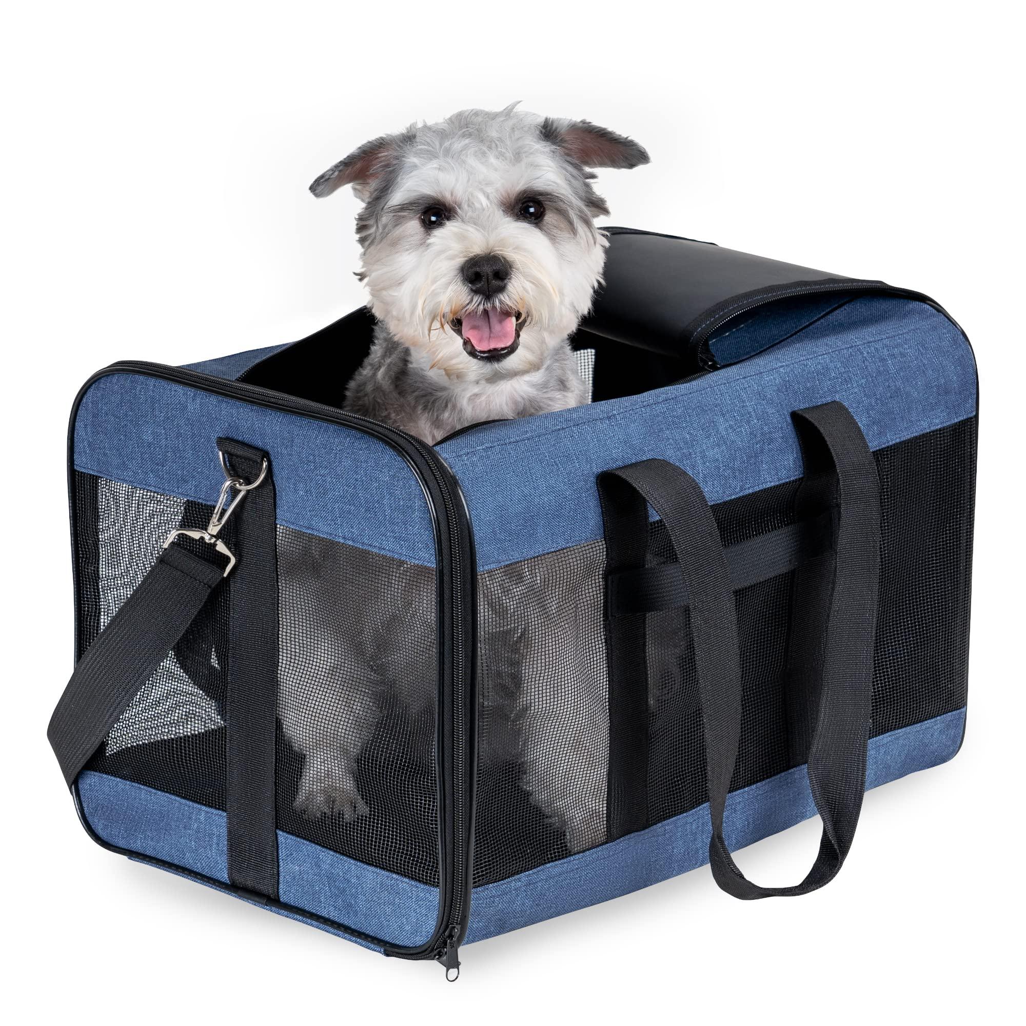HITSLAM Pet carrier Dog carrier Soft Sided Pet Travel carrier for cats, Small dogs, Kittens or Puppies, collapsible, Durable, Airline Approved, Travel Friendly Blue (L)