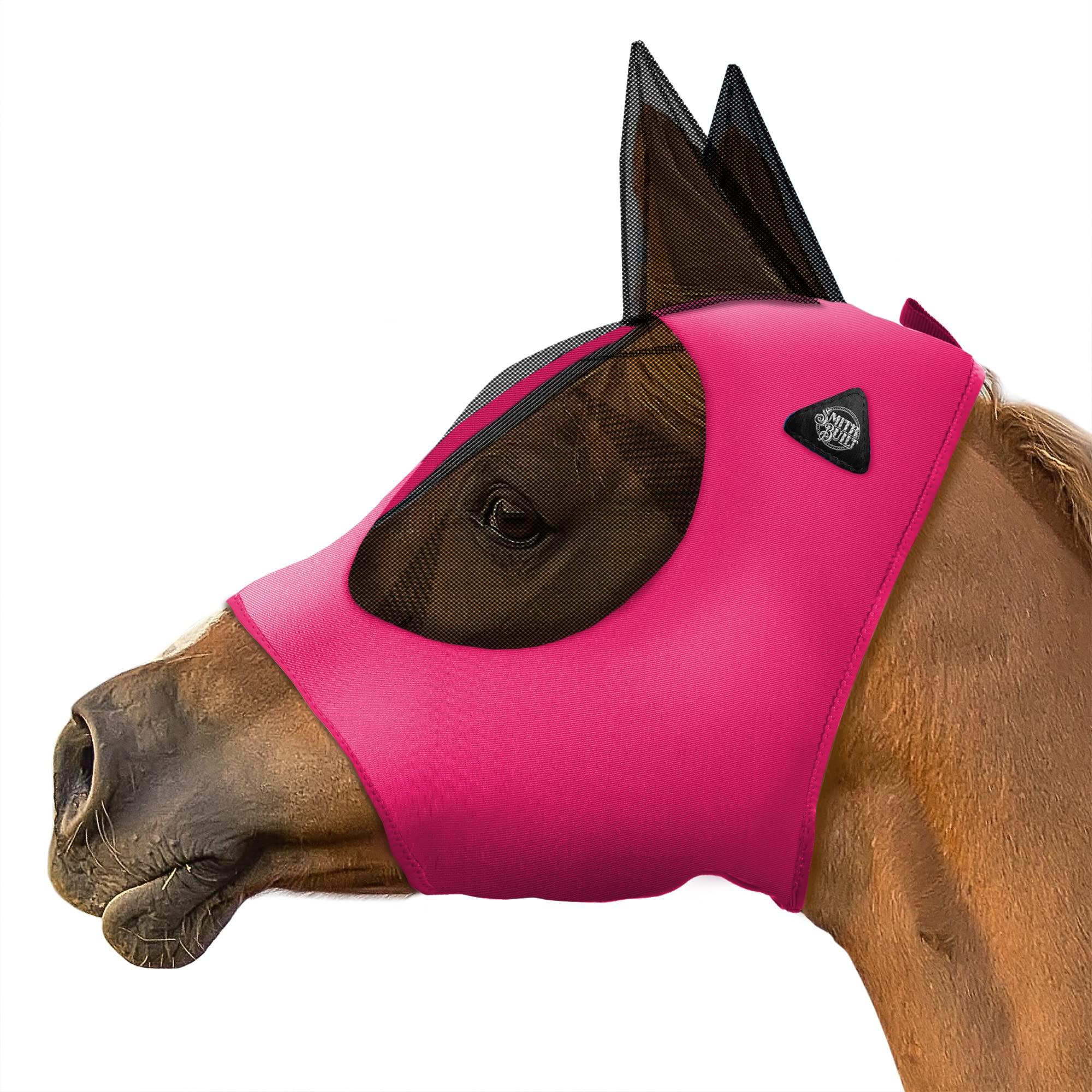 SmithBuilt Horse Fly Mask (Pink, Cob) - Mesh Eyes and Ears, Breathable Fabric, UV Protection