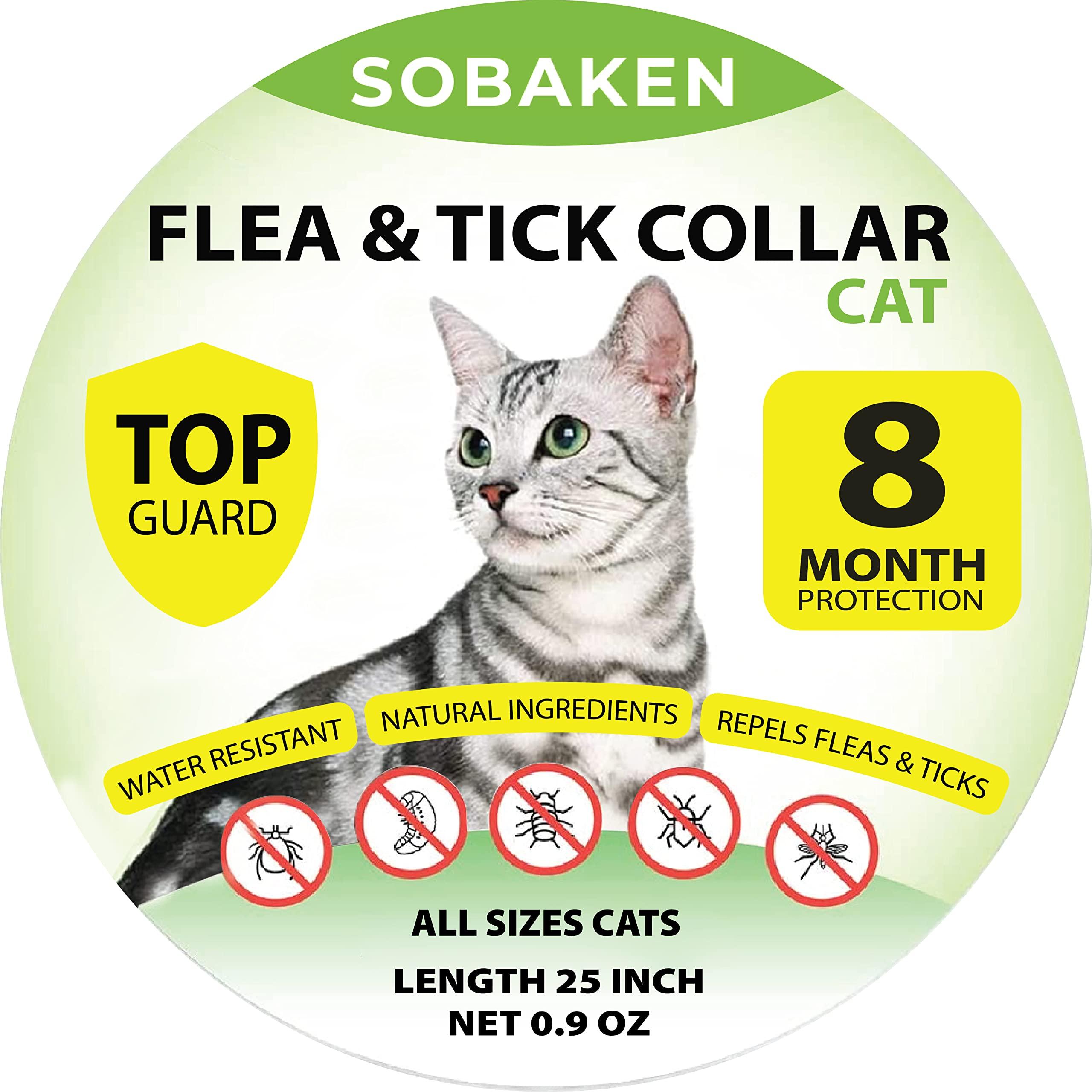 SOBAKEN Flea collar for cats, Flea and Tick Prevention for cats, Natural cat Flea collar, One Size Fits All, 13 inch 8 Month Protection - 1 Pack