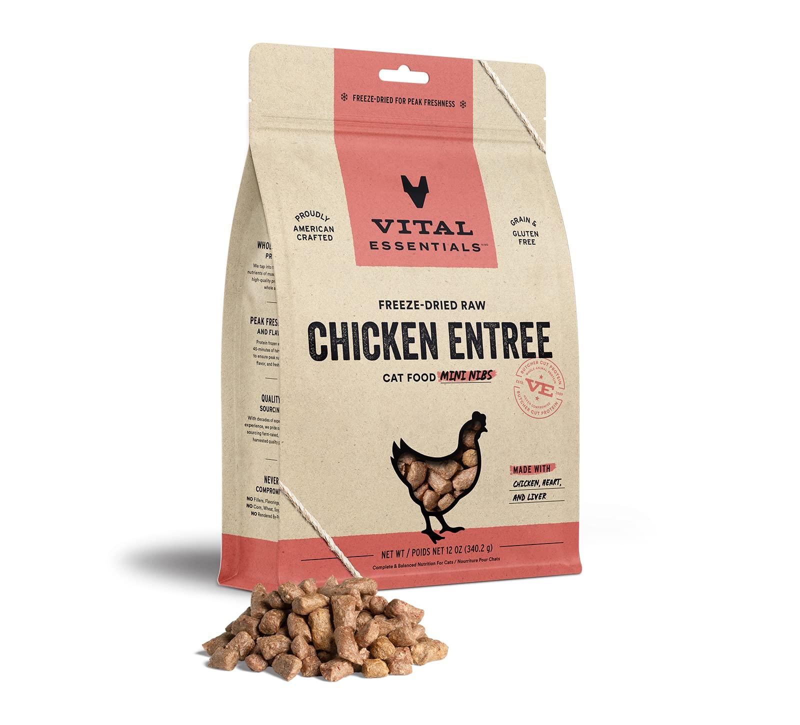 Vital Essentials Freeze Dried Raw Cat Food, Chicken Mini Nibs Entree, 12 oz
