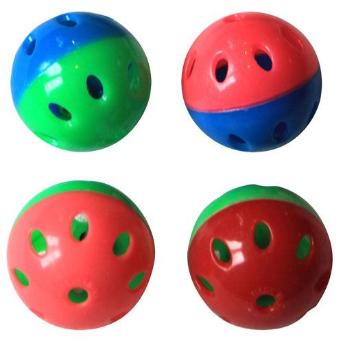 Iconic Pet - Two-Tone Plastic Ball With Bell - 4 pack - Assorted