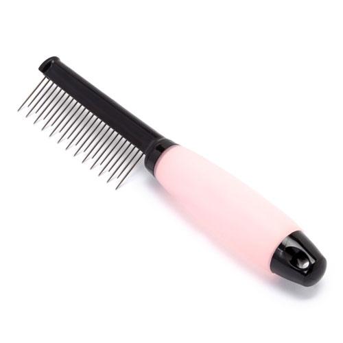 Iconic Pet - Single Sided Pin Comb with Silica Gel Soft Handle(skip tooth) - Pink