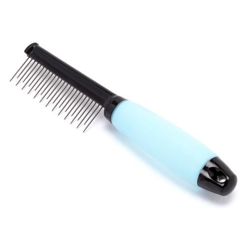 Iconic Pet - Single Sided Pin Comb with Silica Gel Soft Handle(skip tooth) - Blue