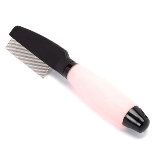 Iconic Pet - Single Sided Pin Comb with Silica Gel Soft Handle(Flea Comb) - Pink