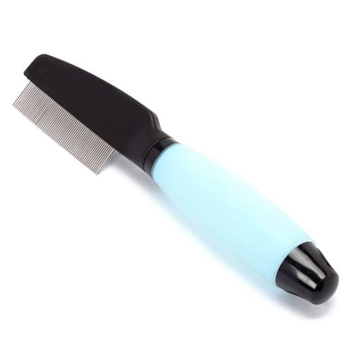 Iconic Pet - Single Sided Pin Comb with Silica Gel Soft Handle(Flea Comb) - Blue