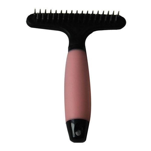 Iconic Pet - Double Row Rake comb with Silica Gel Soft Handle - Pink