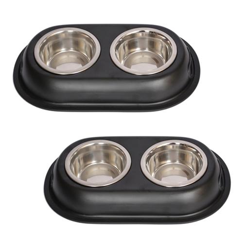 (Set of 2) - Color Splash Stainless Steel Double Diner (Black) for Dog/Cat - 1/2 Pt - 8 oz - 1 cup