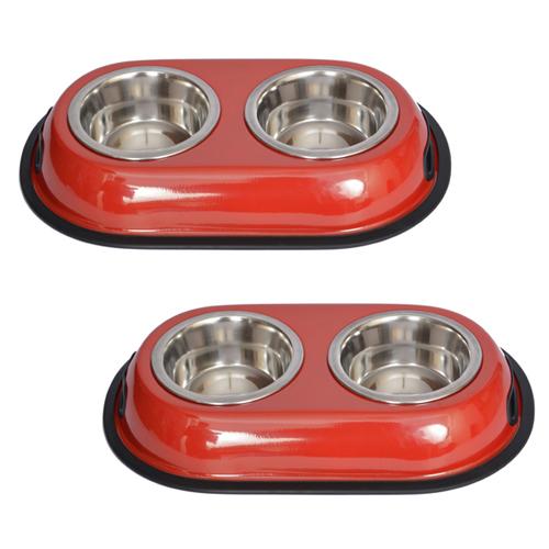 (Set of 2) - Color Splash Stainless Steel Double Diner (Red) for Dog/Cat - 1 Qt - 32 oz - 4 cup