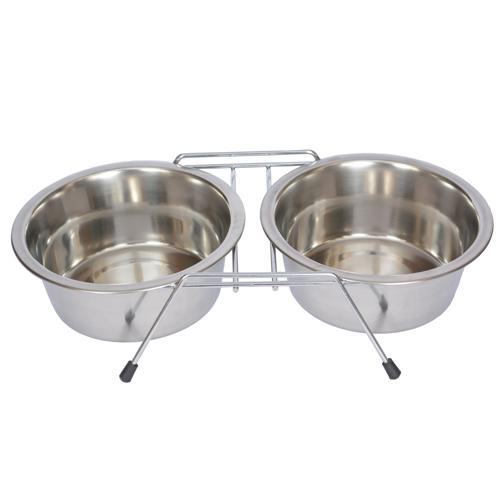 Iconic Pet - Stainless Steel Double Diner with Wire Stand for Dog or Cat - 1/2 Pt - 8 oz - 1 cup