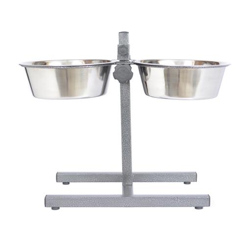 Iconic Pet - Adjustable Stainless Steel Pet Double Diner for Dog - 2 Qt - 64 oz - 8 cup