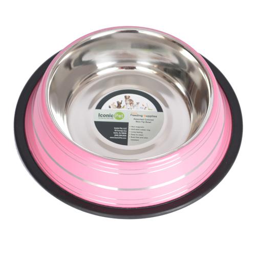 Color Splash Stripe Non-Skid Pet Bowl 24 oz - Pink