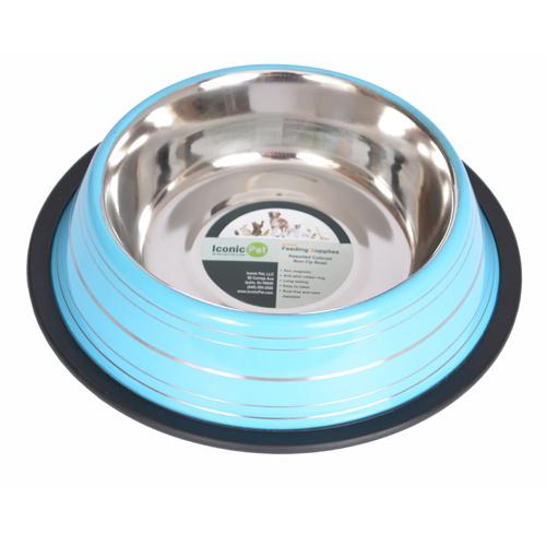 Color Splash Stripe Non-Skid Pet Bowl 8 oz - Blue