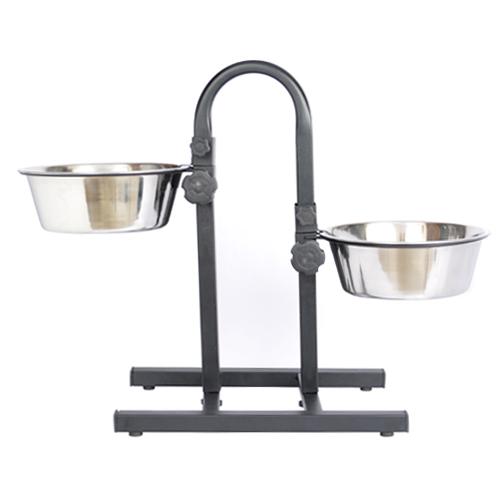 Iconic Pet - Adjustable Stainless Steel Pet Double Diner for Dog (U Design) - 2 Qt - 64 oz - 8 cup