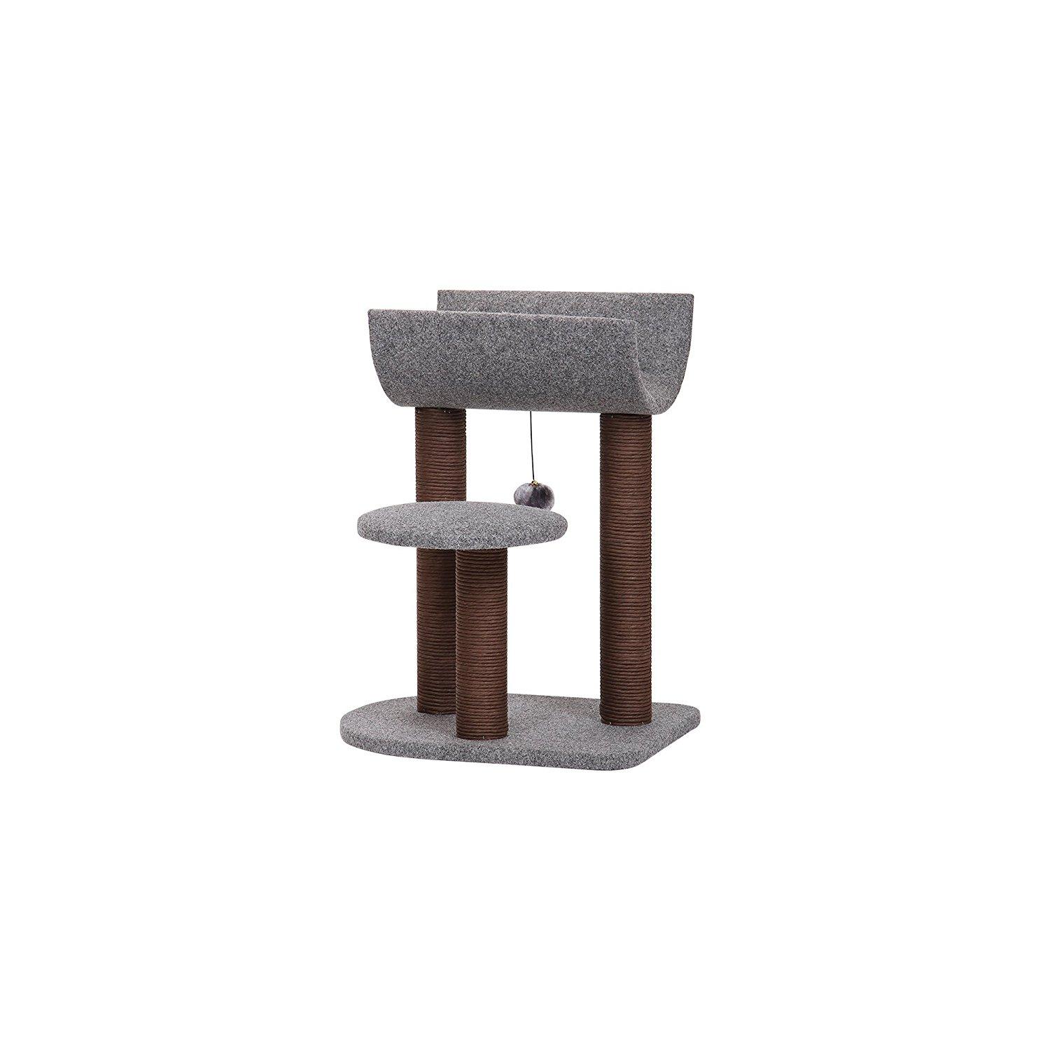PetPals Cradle - Grey and Chocolate Cat Tree with Hanging Balls